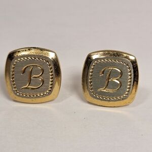 Vintage Monogrammed Simple Gold Tone Cuff Links “B”